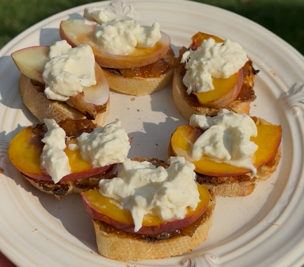 Grilled Peach & Burrata Crostini